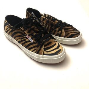 Superga 2750 zebra print sneaker 
size 7.5
Brown and black colors